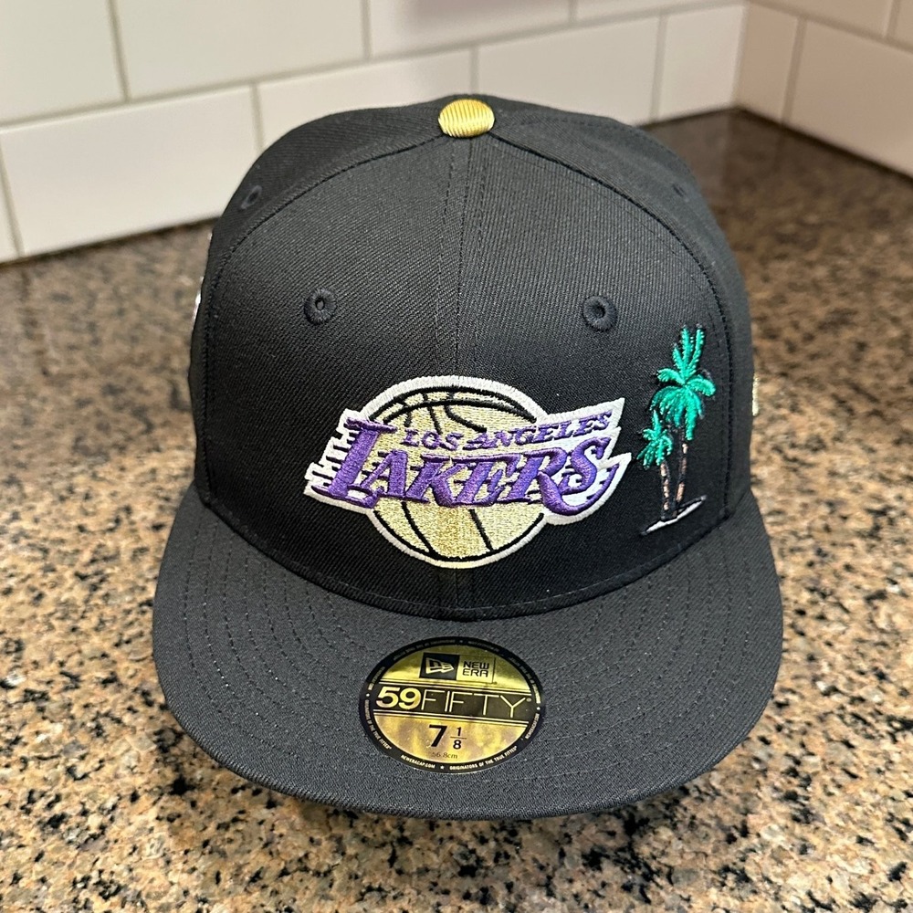 Los Angeles Lakers New Era 59FIFTY Hat 7 1/8 Black Palm Trees 17x Champs‎ New